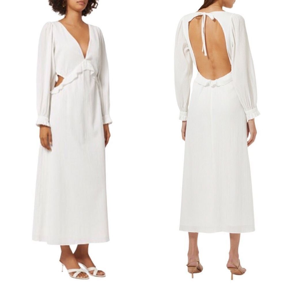 Peony Magnolia 8 Open Back Ruffle Midi Dress White